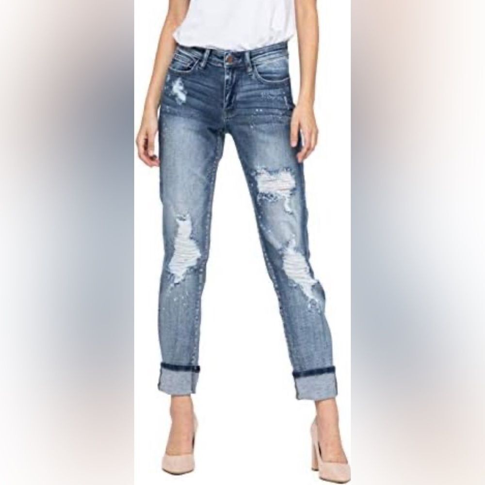 Judy Blue Bleach Splatter Distressed Boyfriend Jeans Size 15/32